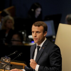 Le président de la République française Emmanuel Macron lors de la 72ème assemblée générale de l'organisation des Nations-Unis (ONU) à New York, le 19 septembre 2017.