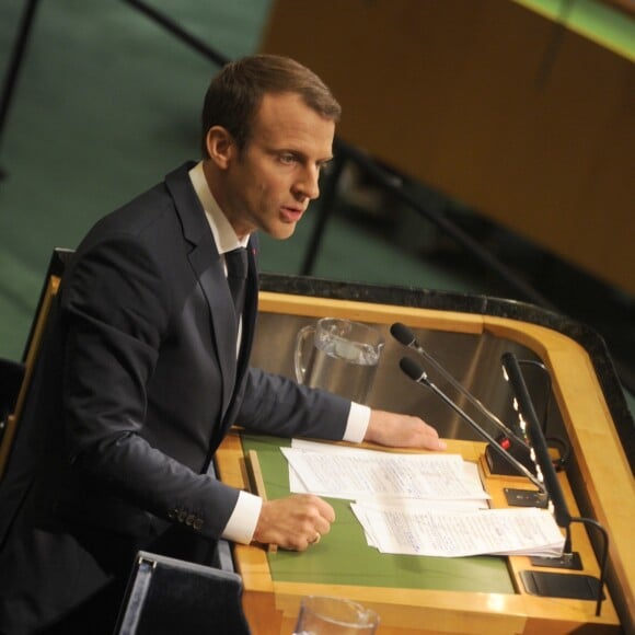 Le président de la République française Emmanuel Macron lors de la 72ème assemblée générale de l'organisation des Nations-Unis (ONU) à New York, le 19 septembre 2017.