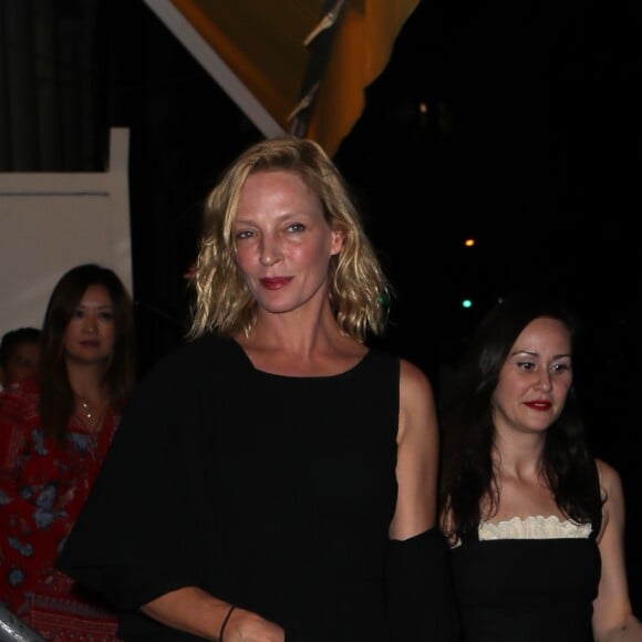 Uma Thurman au Socialista à New York le 23 septembre 2017 pour le dîner de fiançailles de Quentin Tarantino et sa compagne Daniella Pick.