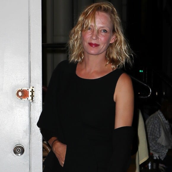 Uma Thurman au Socialista à New York le 23 septembre 2017 pour le dîner de fiançailles de Quentin Tarantino et sa compagne Daniella Pick.