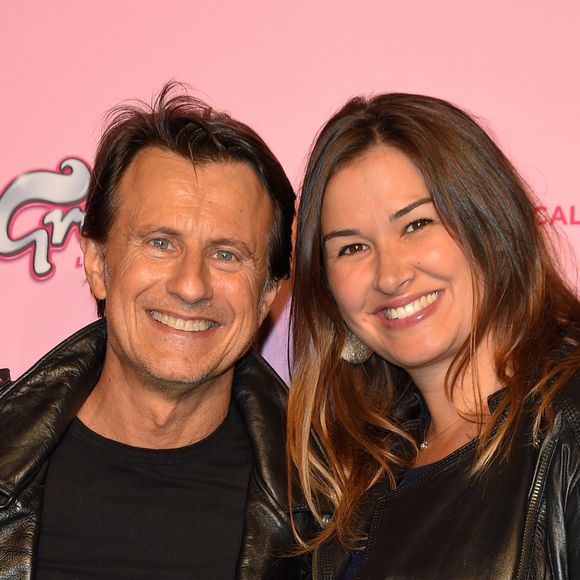 Vincent Perrot et sa compagne Virginie, enceinte - Générale de la comédie musicale "Grease" au Théâtre Mogador, à Paris, le 28 septembre 2017. © Coadic Guirec/Bestimage