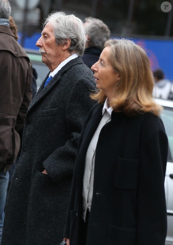 Jean Rochefort et sa femme Françoise Vidal - Obsèques de Danièle Delorme en l'église de Saint-Germain-des Prés à Paris. Le 23 octobre 2015