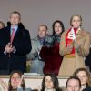 Ekaterina Rybolovlev, Dmitri Rybolovlev, Tetiana Bersheda (avocate du milliardaire russe), la princesse Charlene de Monaco, le prince Albert II de Monaco, Pierre Casiraghi le 9 février 2014 au stade Louis II lors du match de Ligue 1 entre l'AS Monaco et le PSG.