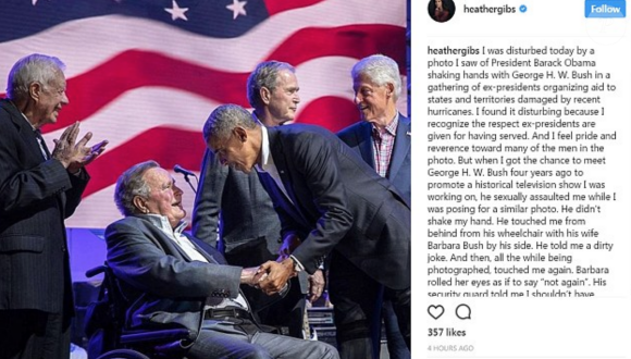 Le post initial d'Heather Lind dans lequel elle accuse l'ancien président George HW Bush d'agression sexuelle, dépuis surprimé d'Instagram, octobre 2017.