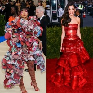 Rihanna et Amal Clooney (photographiées aux Met Galas 2017 et 2015) co-animeront le Met Gala 2018.
