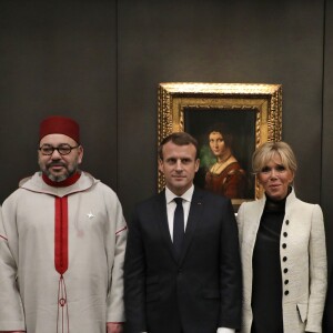 Emmanuel Macron et Brigitte, Mohammed VI - Visite du Louvre Abu Dhabi, le 8 novembre 2017. Photo : Ludovic MARIN/Pool/ABACAPRESS