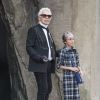 Karl Lagerfeld et son filleul Hudson Kroenig - Défilé de mode printemps-été 2018 "Chanel" au Grand Palais à Paris. Le 3 octobre 2017 © Olivier Borde / Bestimage