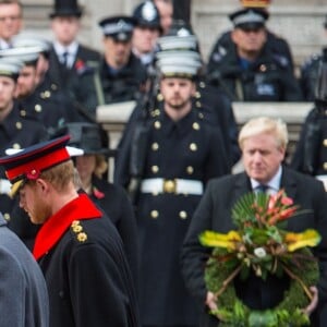 Le prince William et le prince Harry déposant une gerbe au Cénotaphe de Whitehall à Londres le 12 novembre 2017 pour les commémorations du Dimanche du Souvenir.