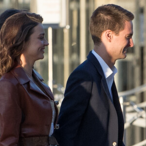 Miranda Kerr et son fiancé Evan Spiegel arrivent au cocktail du dîner de présentation de la nouvelle collection Vuitton "Masters, Les Grands Maîtres" en collaboration avec Jeff Koons au Louvre à Paris, France, le 11 avril 2017.