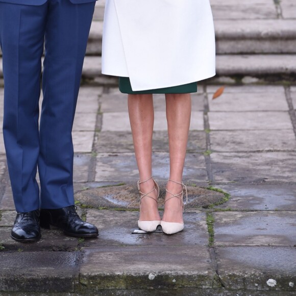 Le prince Harry et Meghan Markle posent pour des photos dans le Sunken Garden au palais de Kensington à Londres le 27 novembre 2017 après l'annonce de leurs fiançailles et de leur mariage prévu au printemps 2018.