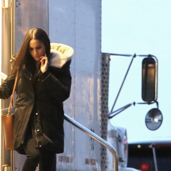 Exclusif - Meghan Markle lors du tournage de la deuxième partie de la septième saison de la série Suits à Toronto au Canada le 12 novembre 2017. Ses toutes dernières prises avant de devenir la fiancée du prince Harry et de renoncer à sa carrière d'actrice.