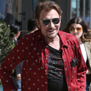Johnny Hallyday avec sa femme Laeticia, leurs filles Jade et Joy, Marie Poniatowski avec son mari Pierre Rambaldi et leur fille Tess, à Santa Monica, le 1er avril 2017.