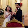 Exclusif - Mariage de Sandra de Matteis (en robe Dior) et Tomer Sisley à la Mairie du 8ème arrondissement de Paris, en présence de leurs enfants respectifs, Levin, Liv et Dino, de leurs familles et de leurs amis. Le mariage a été célébré par Jeanne d'Hauteserre, maire du 8ème arrondissement de Paris Le 25 novembre 2017