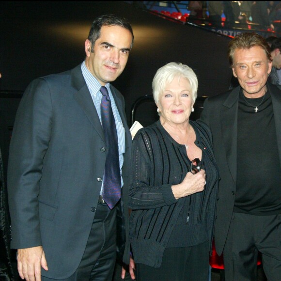 Christopher Baldelli, Line Renaud, Johnny Hallyday et Renaud Donnedieu de Vabres - Emission "La fête de la chanson française" sur France 2, janvier 2005.
