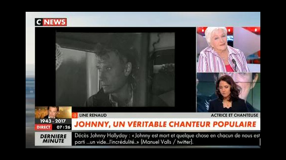 Line Renaud, en pleurs, réagi à la mort de Johnny Hallyday en direct sur Cnews le 6 décembre 2017.