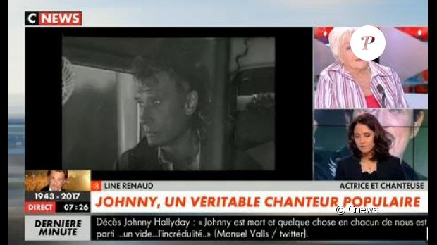 Line Renaud, en pleurs, réagi à la mort de Johnny Hallyday en direct sur Cnews le 6 décembre 2017.