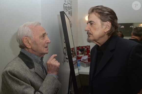 Exclusif - Charles Aznavour et Serge Lama - Concert de Serge Lama à la salle Pleyel à Paris - Jour 4. Le 26 novembre 2017 © Giancarlo Gorassini / Bestimage