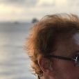 Johnny Hallyday en bateau à Siant-Barthélemy, le 27 août 2017.