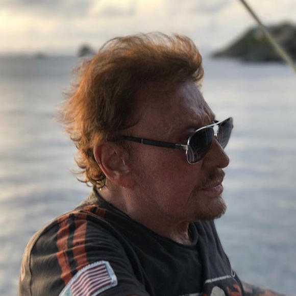 Johnny Hallyday en bateau à Siant-Barthélemy, le 27 août 2017.