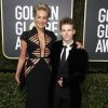 Sharon Stone, portant une robe Vitor Zerbinato, avec son fils Roan Joseph sur le tapis rouge de la 75ème cérémonie des Golden Globe Awards au Beverly Hilton à Los Angeles, le 7 janvier 2018. © Chris Delmas/Bestimage