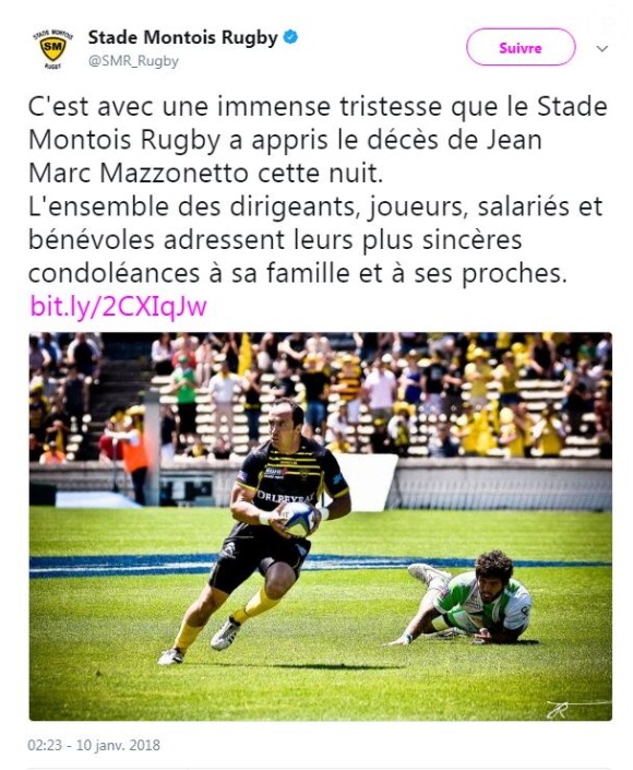 Le Stade Montois rend hommage à Jean-Marc Mazzonetto sur Twitter le 10 janvier 2017.
