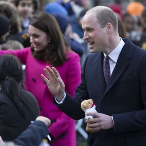 Le prince William, duc de Cambridge, et sa femme Kate Middleton (enceinte) lors d'une visite de la ville de Coventry le 16 janvier 2018, dans le cadre de l'opération "city's 2021 Culture Honour".