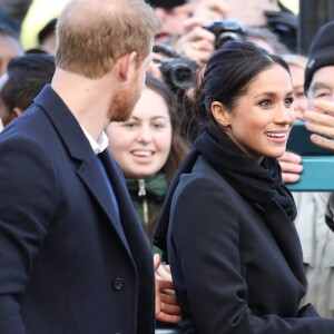 Le prince Harry et Meghan Markle visitent le château de Cardiff le 18 janvier 2018.