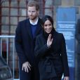 Le prince Harry et sa fiancée Meghan Markle quittent le château de Cardiff le 18 janvier 2018.