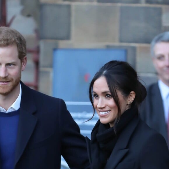 Le prince Harry et sa fiancée Meghan Markle quittent le château de Cardiff le 18 janvier 2018.  Prince Harry and Meghan Markle depart Cardiff Castle. 18 January 2018.18/01/2018 - Cardiff