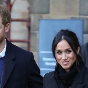 Le prince Harry et sa fiancée Meghan Markle quittent le château de Cardiff le 18 janvier 2018.  Prince Harry and Meghan Markle depart Cardiff Castle. 18 January 2018.18/01/2018 - Cardiff