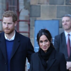 Le prince Harry et sa fiancée Meghan Markle quittent le château de Cardiff le 18 janvier 2018.  Prince Harry and Meghan Markle depart Cardiff Castle. 18 January 2018.18/01/2018 - Cardiff