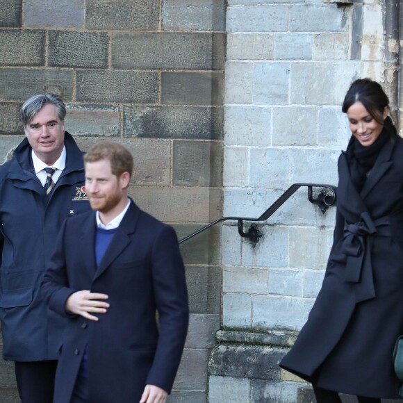 Le prince Harry et sa fiancée Meghan Markle quittent le château de Cardiff le 18 janvier 2018.  Prince Harry and Meghan Markle depart Cardiff Castle. 18 January 2018.18/01/2018 - Cardiff