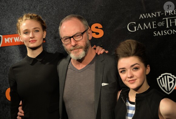 Sophie Turner, Liam Cunningham et Maisie Williams - Avant-première de la saison 4 de la série "Game of Thrones" au Grand Rex à Paris, le 2 avril 2014.