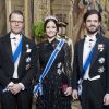 La princesse Sofia, le prince Carl Philip et le prince Daniel de Suède le 17 janvier 2018 au palais royal à Stockholm pour la visite officielle du président de l'Islande, Gudni Th. Johannesson, et sa femme Eliza.