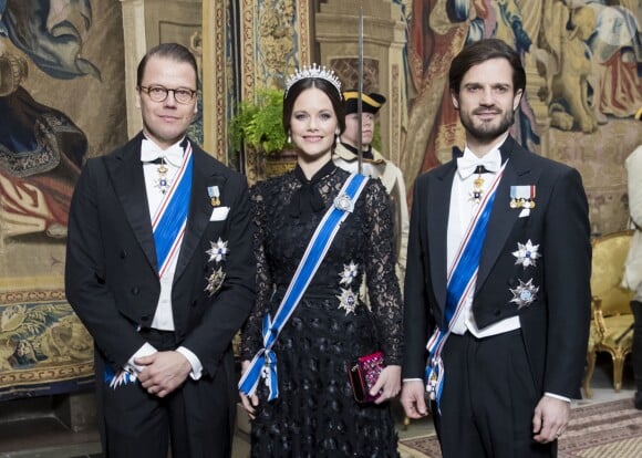 La princesse Sofia, le prince Carl Philip et le prince Daniel de Suède le 17 janvier 2018 au palais royal à Stockholm pour la visite officielle du président de l'Islande, Gudni Th. Johannesson, et sa femme Eliza.