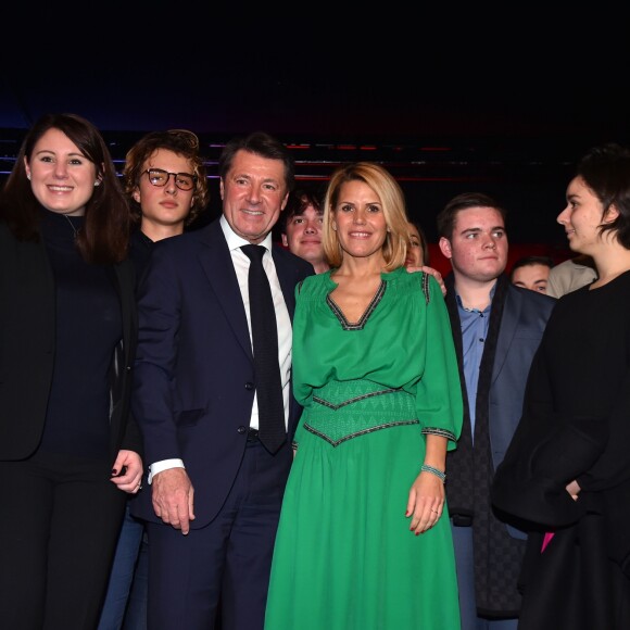 Exclusif - Christian Estrosi, le maire de Nice et président de la Métropole Nice Côte d'Azur et sa femme Laura Tenoudji - Cérémonie des Voeux de l'association des Amis du Maire au Palais de la Méditerrannée à Nice le 29 janvier 2018. © Bruno bebert/Bestimage