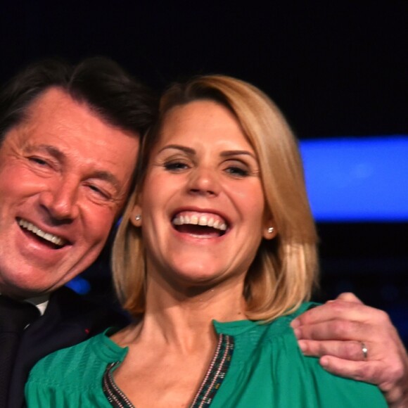 Exclusif - Christian Estrosi, le maire de Nice et président de la Métropole Nice Côte d'Azur et sa femme Laura Tenoudji - Cérémonie des Voeux de l'association des Amis du Maire au Palais de la Méditerrannée à Nice le 29 janvier 2018. © Bruno bebert/Bestimage