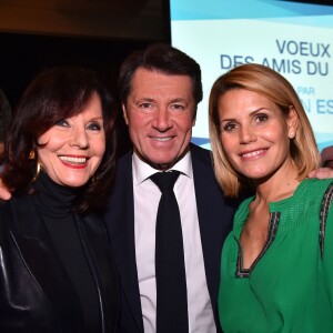 Exclusif - Denise Fabre, à gauche, Christian Estrosi, le maire de Nice et président de la Métropole Nice Côte d'Azur et sa femme Laura Tenoudji (Denise Fabre est à l'origine de la rencontre entre Christian et Laura) - Cérémonie des Voeux de l'association des Amis du Maire au Palais de la Méditerrannée à Nice le 29 janvier 2018. © Bruno bebert/Bestimage