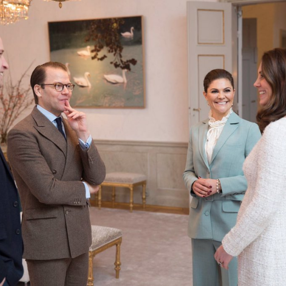 La duchesse Catherine de Cambridge et le prince William ont été accueillis pour le thé par la princesse Victoria et le prince Daniel de Suède chez eux au palais Haga, à Stockholm, le 31 janvier 2018 lors de leur visite officielle. © Rafael Stecksen/Cour royale de Suède