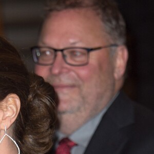 La duchesse Catherine de Cambridge, enceinte et en robe Erdem, et le prince William prenaient part le 31 janvier 2018 à un gala culturel en compagnie de la princesse Victoria et du prince Daniel de Suède à la galerie Fotografiska à Stockholm.