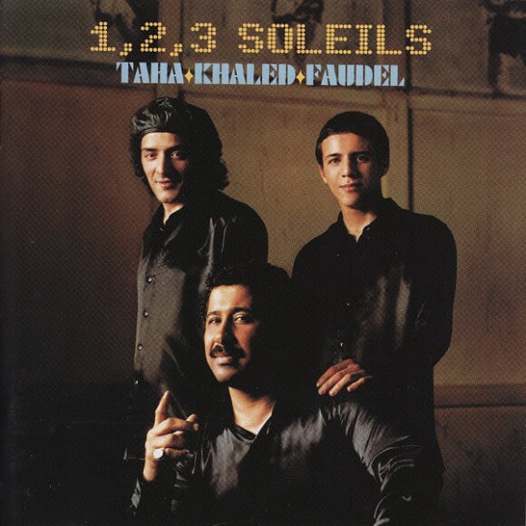 Pochette d'album de "Un, deux, trois soleils" de Khaled, Faudel et Rachid Taha, paru en 1998