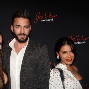 Nabilla Benattia avec son compagnon Thomas Vergara et Ayem Nour lors de la soirée de lancement du nouveau parfum Cacharel "Yes I Am" à Paris, le 7 février 2018. © Rachid Bellack/Bestimage