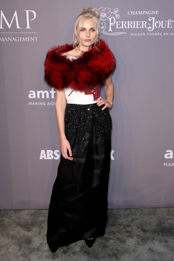 Andreja Pejic au gala "amfAR Gala New York" au Cipriani Wall Street. New York, le 7 février 2018.