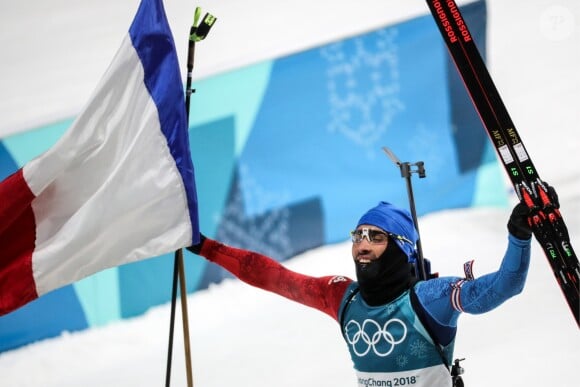 Le biathlète français Martin Fourcade a été sacré champion olympique en poursuite de 12,5 km du biathlon à Pyeongchang en Corée du sud, le 12 février 2018