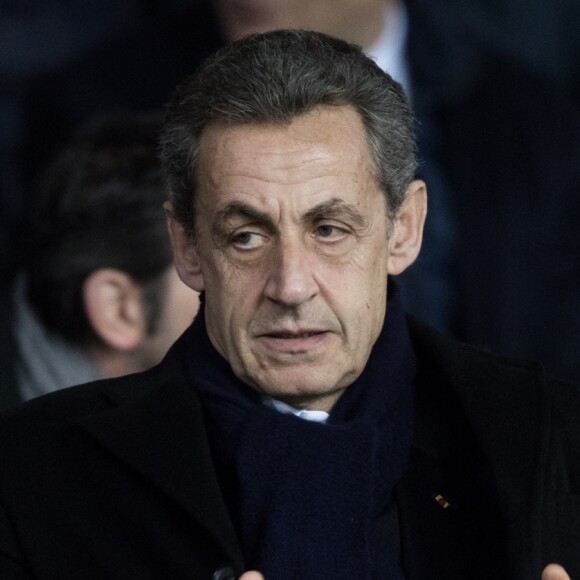 Nicolas Sarkozy dans les tribunes lors du 16ème de finale de la Coupe de France 2018 "PSG - Guingamp (4-2)" au Parc des Princes à Paris, le 24 janvier 2018.