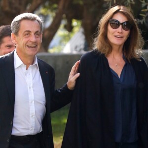 Nicolas Sarkozy, sa femme Carla Bruni et leur fille Giulia arrivent au musée de l'Acropole à Athènes. Le 24 octobre 2017