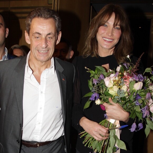 Carla Bruni-Sarkozy après son concert "French Touch" avec son mari Nicolas Sarkozy au théâtre Pallas à Athènes, Grèce, le 23 octobre 2017.