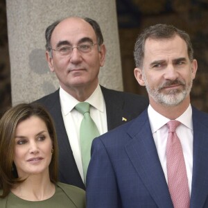 Le roi Felipe VI et la reine Letizia d'Espagne présidaient le 19 février 2018 à la cérémonie annuelle des Prix Nationaux du Sport, au palais royal du Pardo à Madrid.