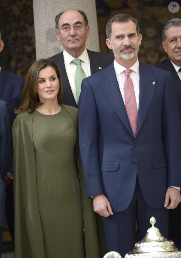 Le roi Felipe VI et la reine Letizia d'Espagne présidaient le 19 février 2018 à la cérémonie annuelle des Prix Nationaux du Sport, au palais royal du Pardo à Madrid.