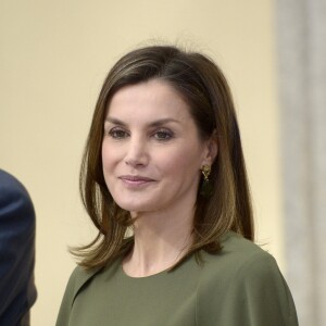 La reine Letizia d'Espagne le 19 février 2018 lors de la cérémonie annuelle des Prix Nationaux du Sport, au palais royal du Pardo à Madrid.